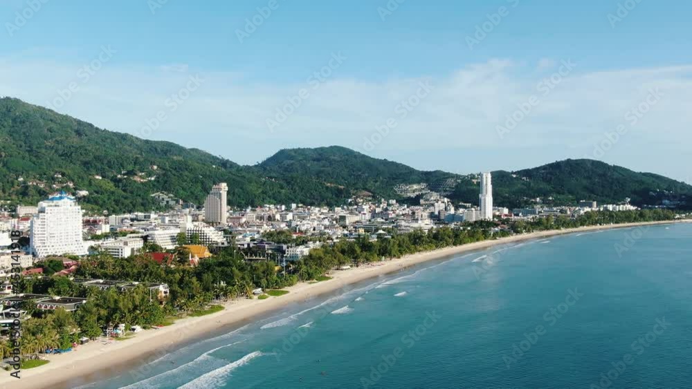 Top view the best famous tourist Patong city in Phuket,Thailand.Drone view of sunset over mountains. Top view the best famous tourist Patong city in Phuket,Thailand.Drone view of sunset over mountains.