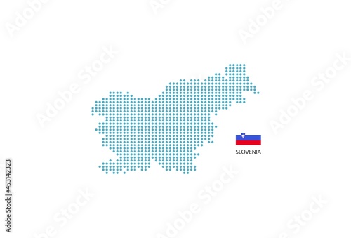Slovenia map design blue circle, white background with Slovenia flag.