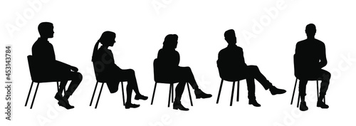 Business peiple sitting on conference or other meeting silhouette. Students sitting on the chairs vector illustration