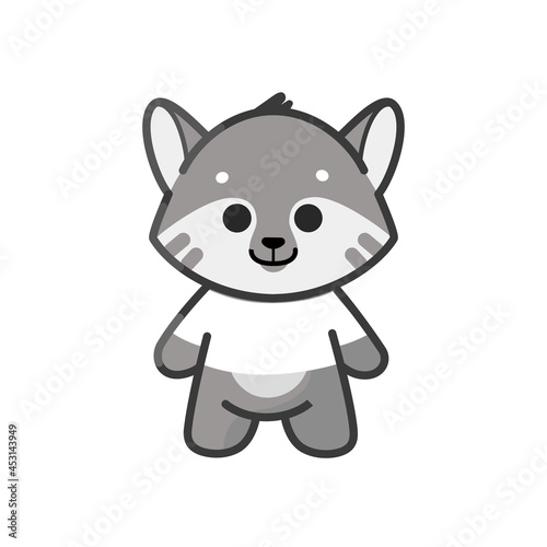 Cute plush wolf wearing shirt.   hildren s stuffed toy. Cartoon vector illustration.