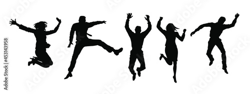 Happy business people jumping silhouette set vector illustration