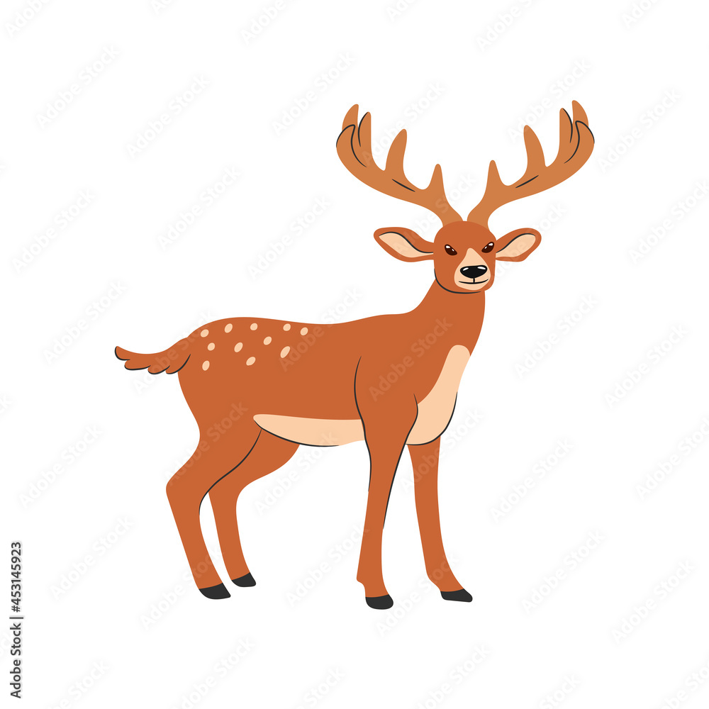 Little spotted deer in the Santa hat and a red bow around his neck. New Year's illustration. Vector isolated. Little spotted deer in the Santa hat and a red bow around his neck. New Year's illustration. Vector isolated.