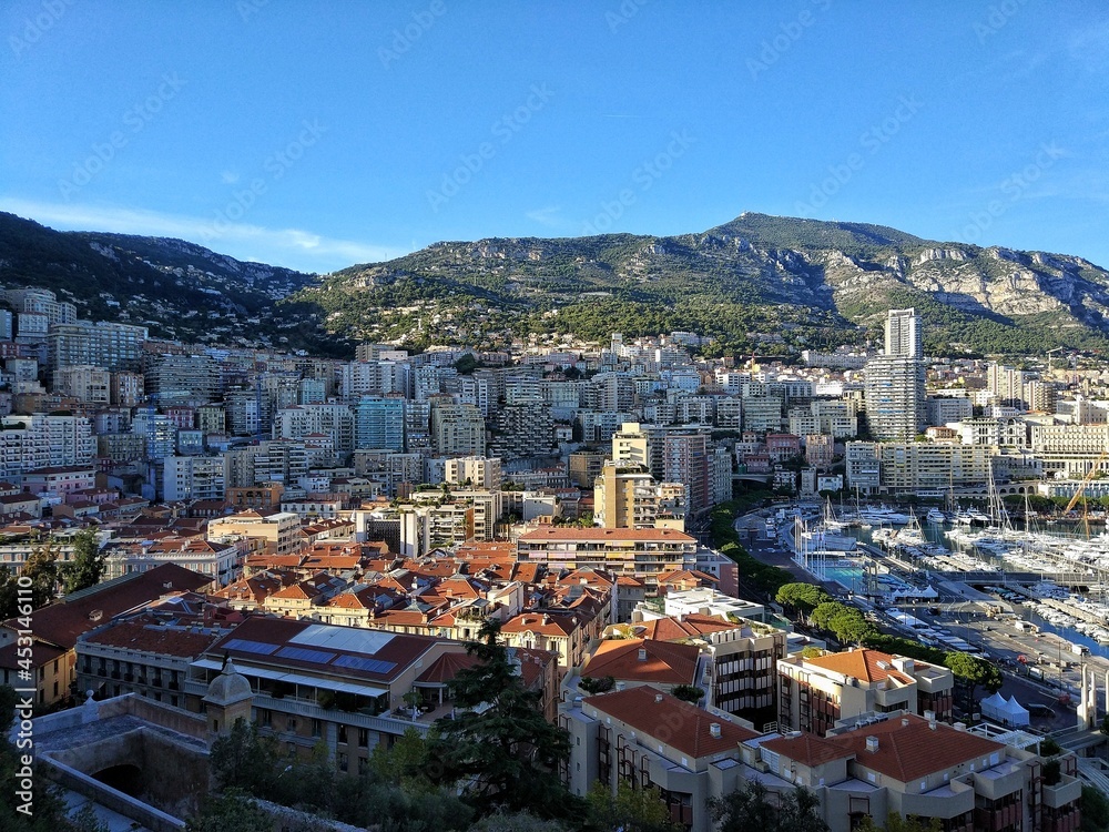 Buildings and hills in Monaco, Europe