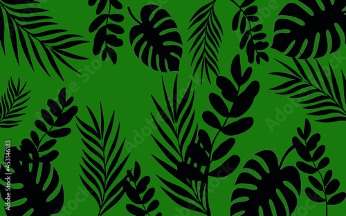 Forms of foliage on dark green background