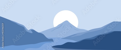 3440 x 1440 Snow covered mountain in minimal style landscape vector illustration.