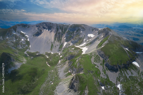 aerial view of the duca degli abruzzi refuge in the mountain complex of the gran sasso d'italia photo