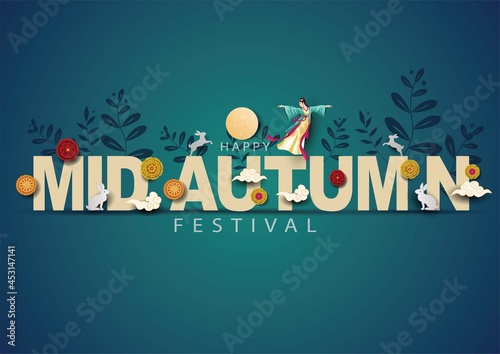 happy Mid Autumn Festival Greeting illustration in traditional Chinese art design. vector illustration