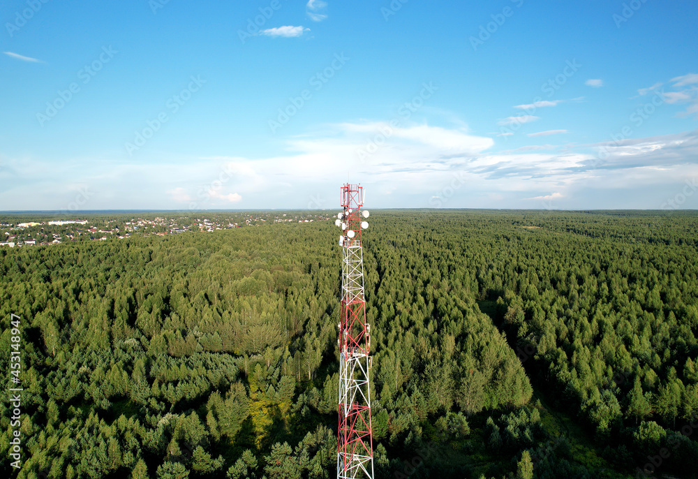 Mobile Tower installation. Cell site and Base Station. 5G