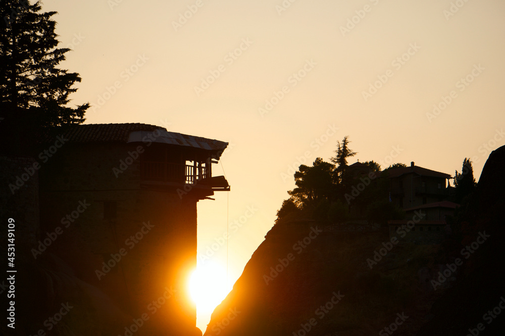 Monastery on the rock during sunset