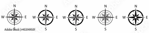 Compass simple icon set. Compass symbol set. Wind rose icon. Vector

