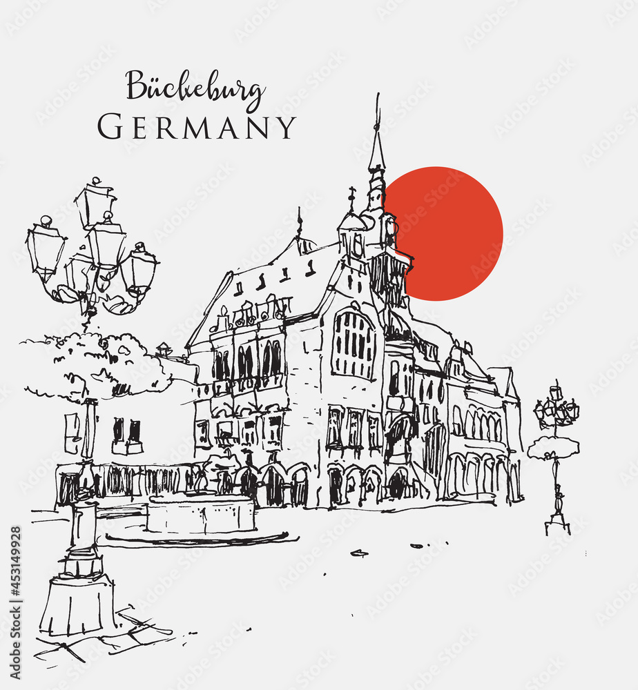 Sketch illustration of Bueckeburg, Germany Sketch illustration of Bueckeburg, Germany