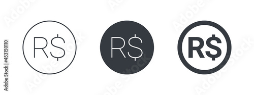 Sign of the Brazilian real. Sign of the Brazilian currency. Money symbols of the world. Vector illustration