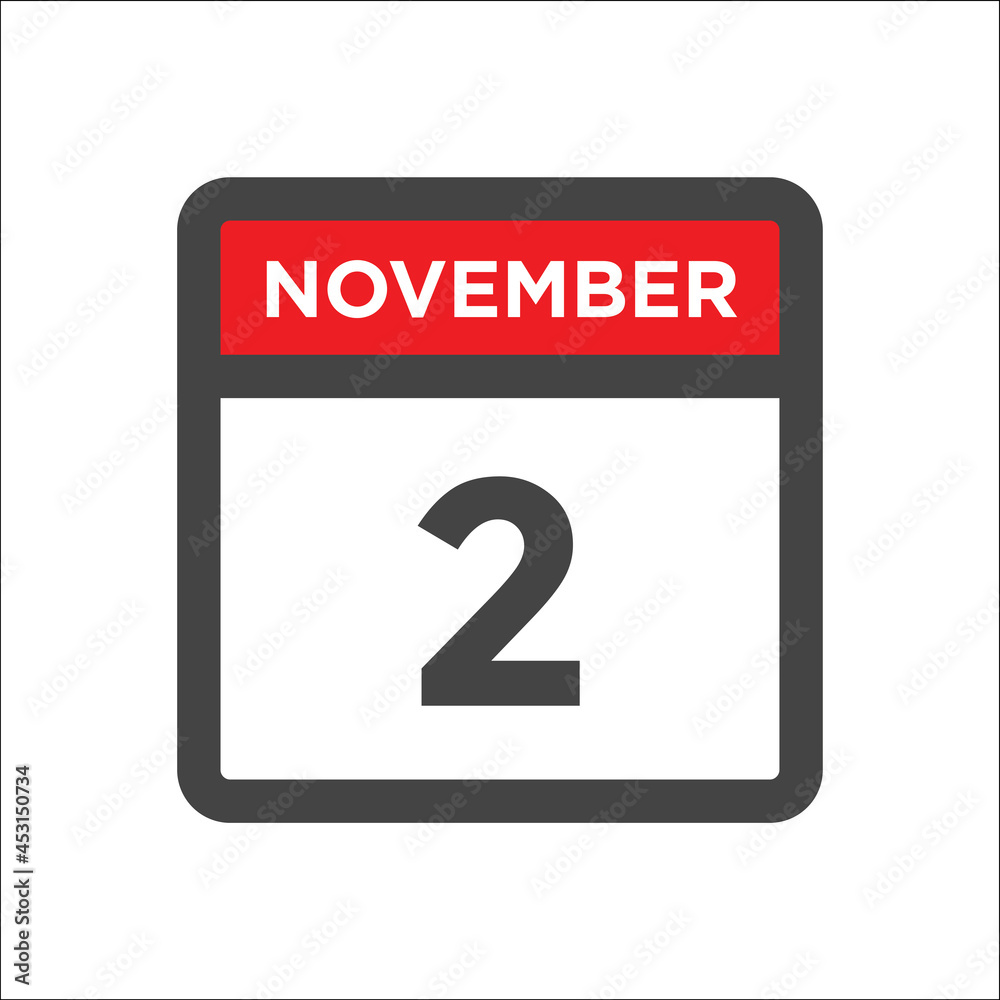 November 2 calendar icon with day and month November 2 calendar icon with day and month