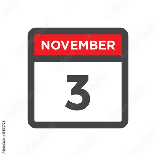 November 3 calendar icon with day and month