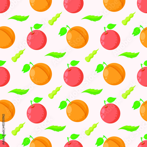 Fototapeta Naklejka Na Ścianę i Meble -  Seamless Pattern Abstract Elements Fruits Food Peach And Apple With Leaves Vector Design Style Background Illustration Texture For Prints Textiles, Clothing, Gift Wrap, Wallpaper, Pastel