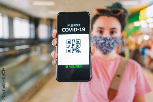 Covid Passport - Concept of the Traveling With the covid passport and QR code. 