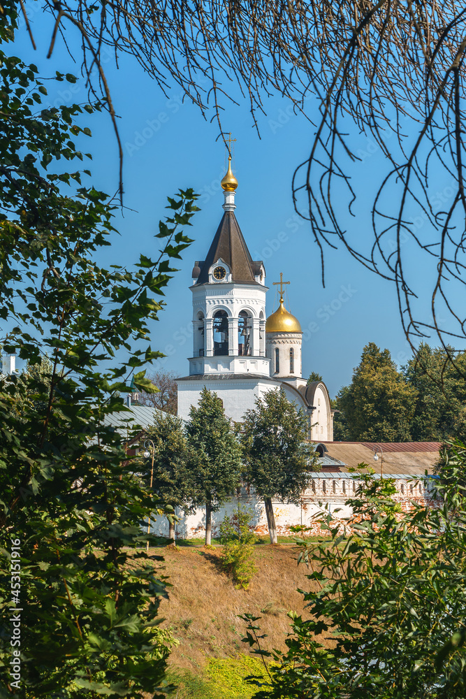 Bell tower with the Church of Alexander Nevsky in Bogoroditse-Rozhdestvensky monastery in Vladimir city in Russia