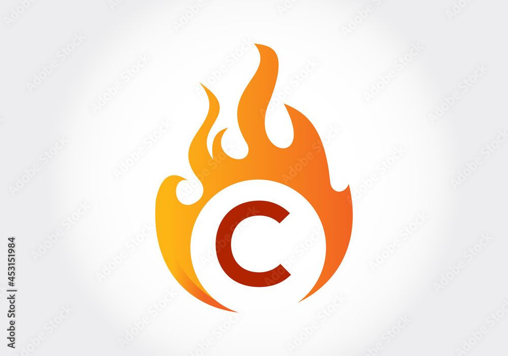 Vetor de Initial C monogram alphabet with fire logo . Burning flame ...