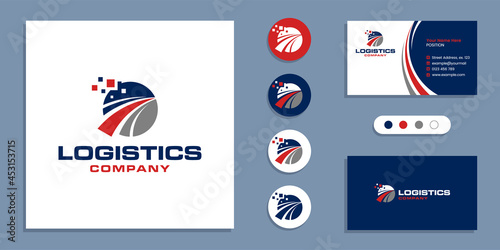Logistic delivery, fast shipping logo and business card design template