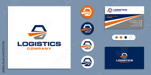 Logistic delivery, fast shipping logo and business card design template