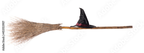 Photography halloween witch's broom on a white background