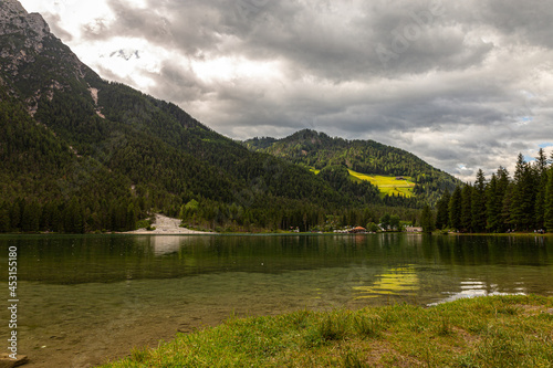 View of Toblacher See, lake in the north Italy. photo