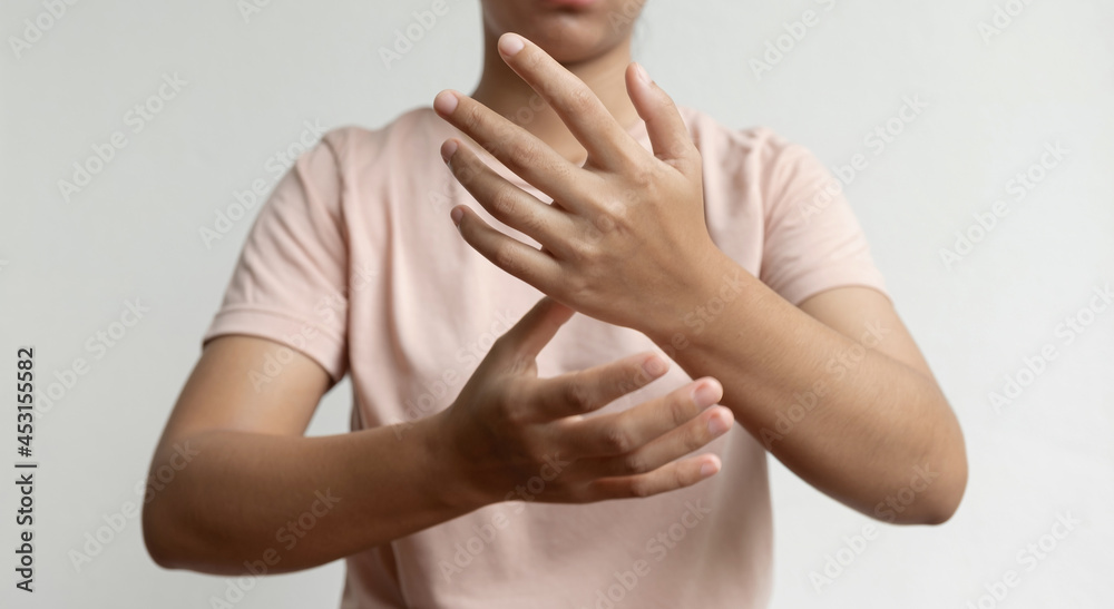 Woman hand is sore and numb, exhausted, tingling. GuillainBarre