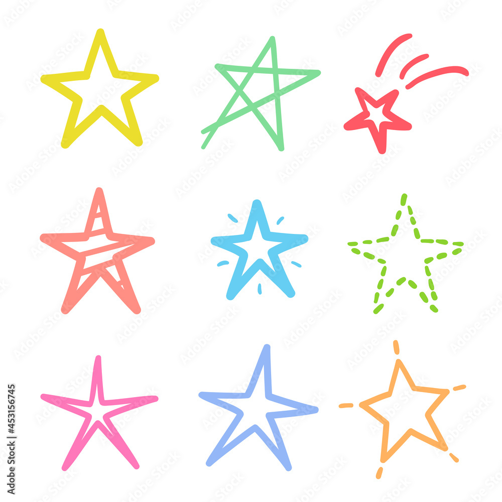 Hand drawn symbol. Star on isolated background. Different outlined stars on white. Freehand sign Hand drawn symbol. Star on isolated background. Different outlined stars on white. Freehand sign