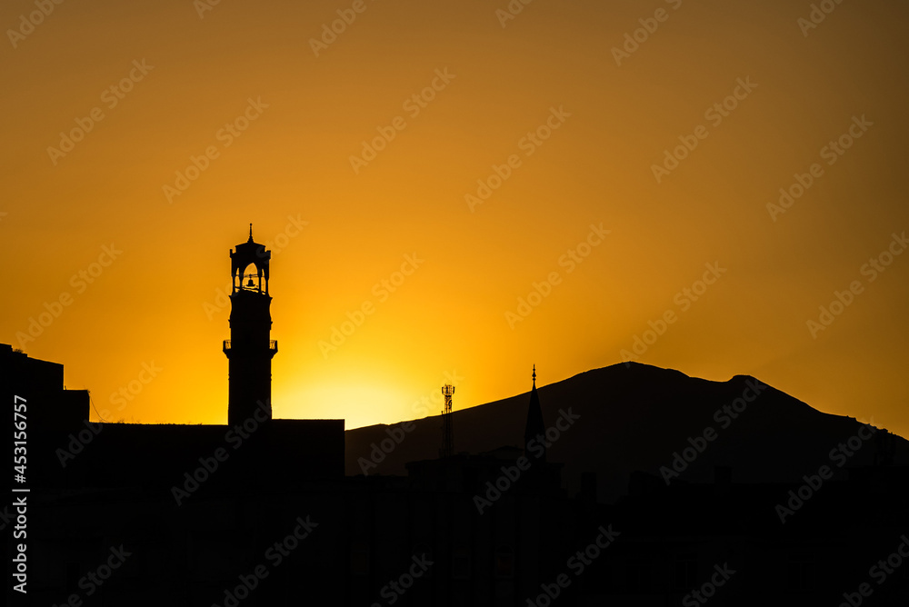 Nigde Clock Tower at Sunset, Nigde Turkey