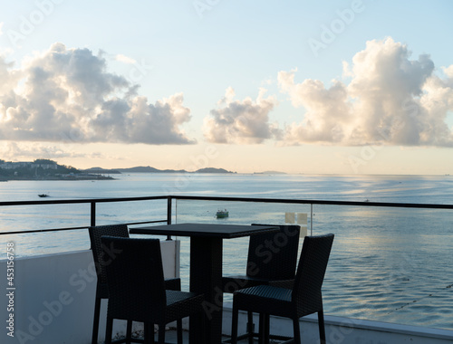table and chairs on the terrace of a hotel © Xiuxia Huang