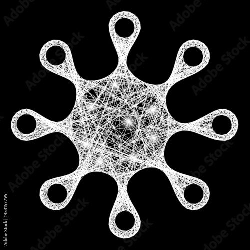 Flare crossing mesh axenic microbe framework with bright dots. Constellation vector framework created from axenic microbe symbol and crossed white lines. Sparkle constellation mesh axenic microbe,