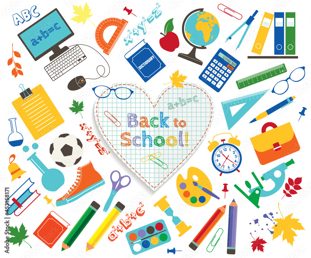 Vector Collection of School Supplies and Images isolated icon set on white background Vector Collection of School Supplies and Images isolated icon set on white background