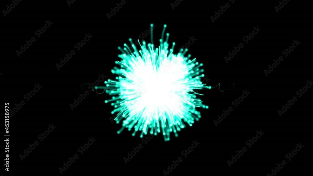 Digital animation of green light trail bursting against black background Digital animation of green light trail bursting against black background