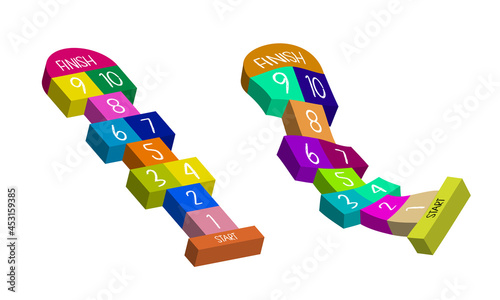 Kids illustration with hopscotch game. Children street game. Vector EPS-10