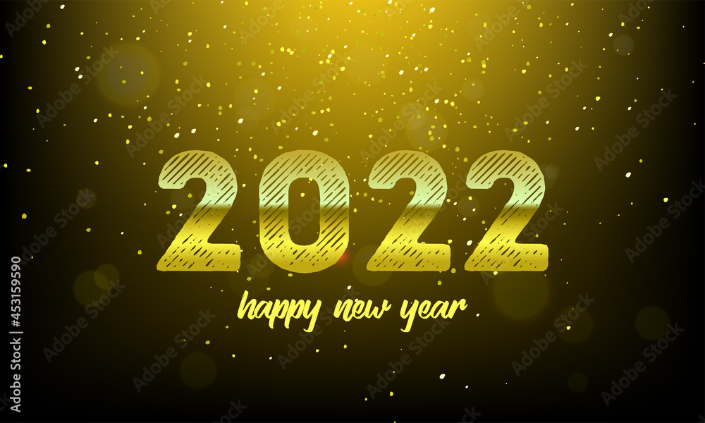 Luxury 2022 Happy New Year elegant design - vector illustration of golden 2022 logo numbers on dark background.