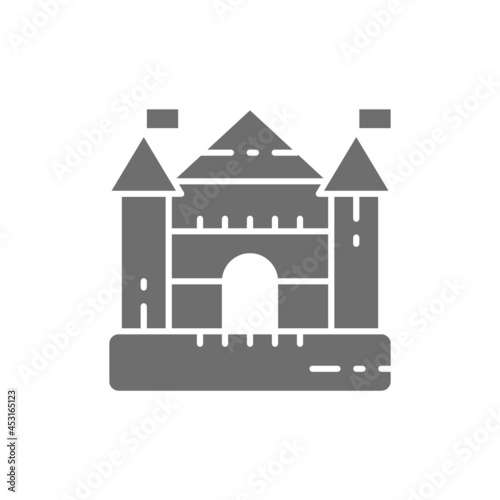 Bouncy castle for playground, kids entertainment complex grey icon.