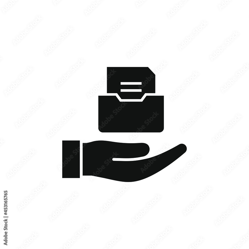 Archive storage on hand icon flat style isolated on white background. Vector illustration Archive storage on hand icon flat style isolated on white background. Vector illustration