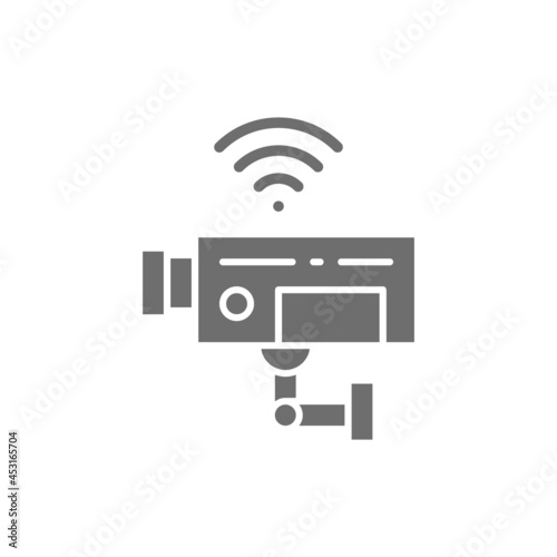 Vector security camera, surveillance, CCTV grey icon.