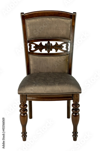 wooden brown chair with backrest on white background