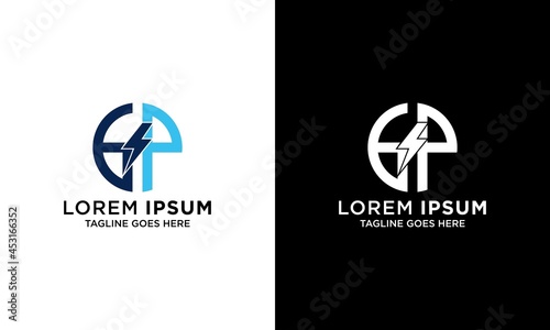 Circle GP letter power electricity logo design vector template.