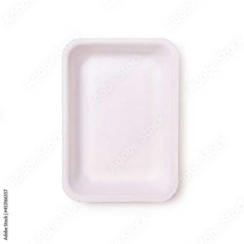 Empty food grade plastic polystyrene tray with clipping path. view from above