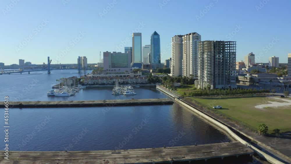 Panning left along waterfront of downtown Jacksonville Panning left along waterfront of downtown Jacksonville