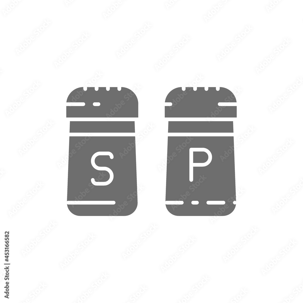 Salt and pepper, spices grey icon. Isolated on white background