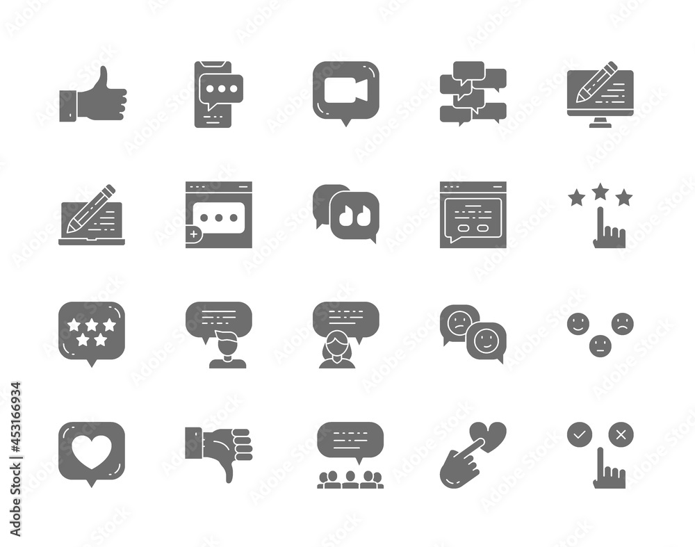 Set of Feedback Grey Icons. Chat, Dislike, Like, Sms, Email, Comment and more.