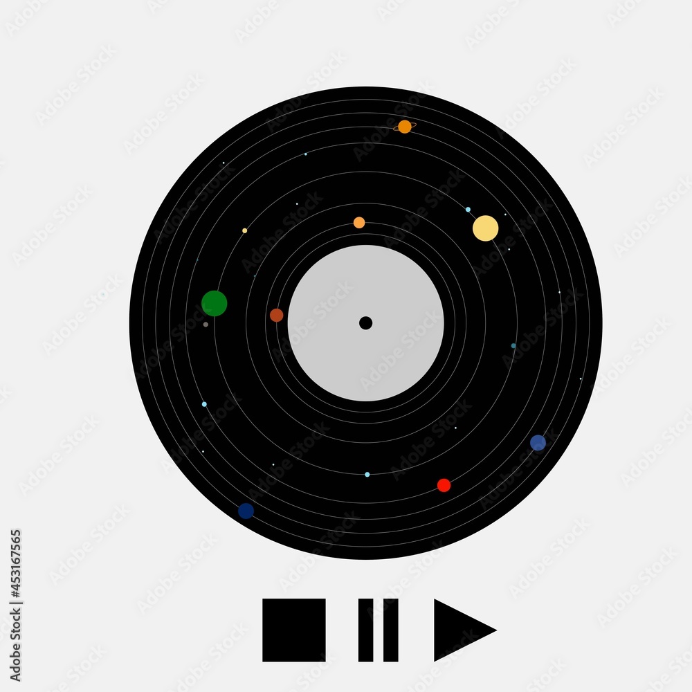 vinyl record with record with icons play music, play forward