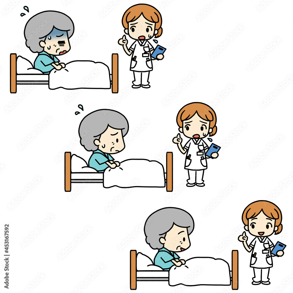 Illustration of a nurse talking in front of a patient Illustration of a nurse talking in front of a patient
