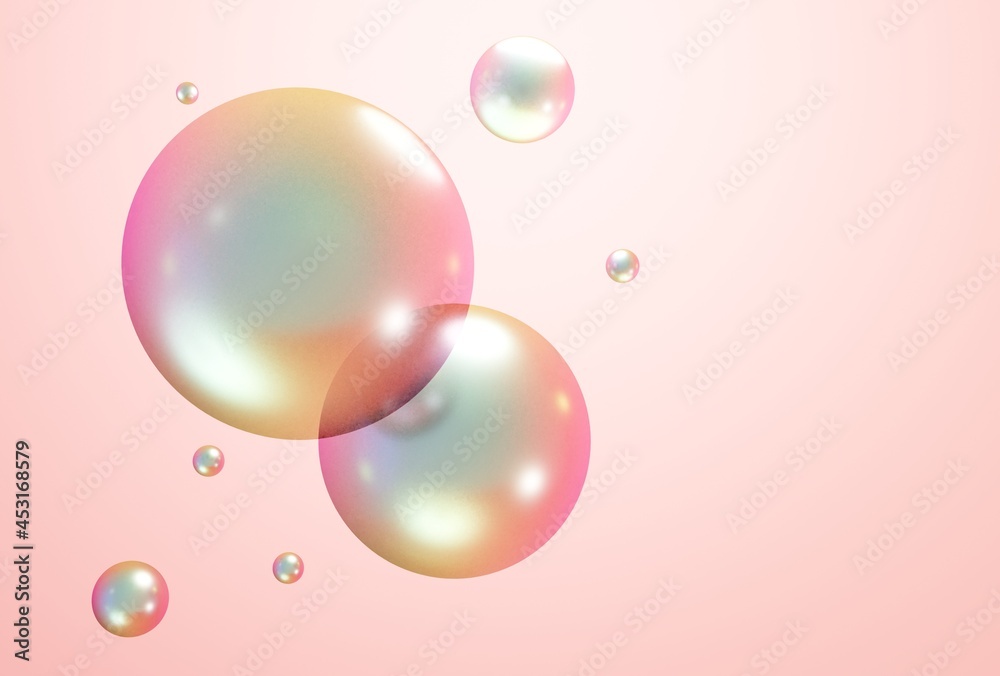 3D beautiful soap bubbles on pastel peach background 