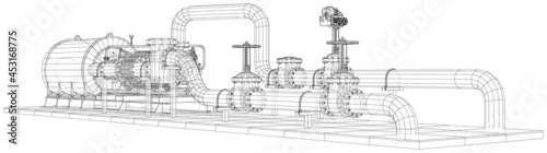 Industrial equipment pump. Wire-frame. EPS10 format. Vector rendering of 3d.