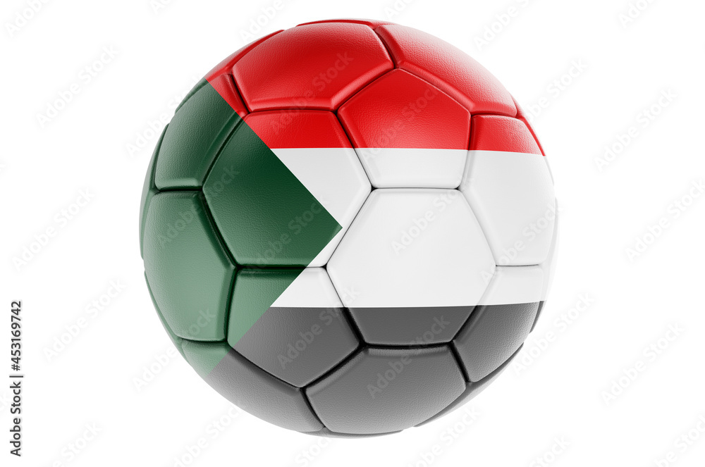 Soccer ball or football ball with Sudanese flag, 3D rendering