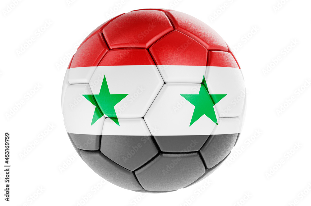 Fototapeta premium Soccer ball or football ball with Syrian flag, 3D rendering